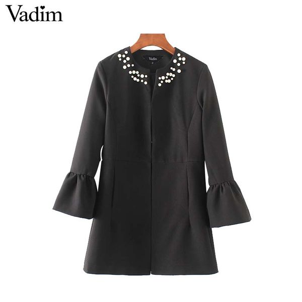 Ct1505 Von Schwarze Oberbekleidung Ärmel Mäntel Damen Großhandel Elegante Tasche Knopf Bedeckt Frauen Jacke Vadim Tops Perlen Flare Casual Mantel VqULGSMzp