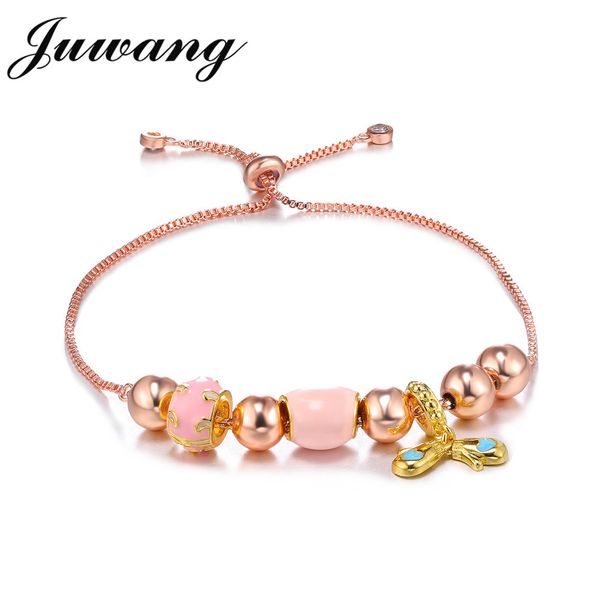 

juwang 2018 beads glove pendant bracelet&bangle for woman girl rose gold color heart pink enamel heart fashion pandor jewelry, Black
