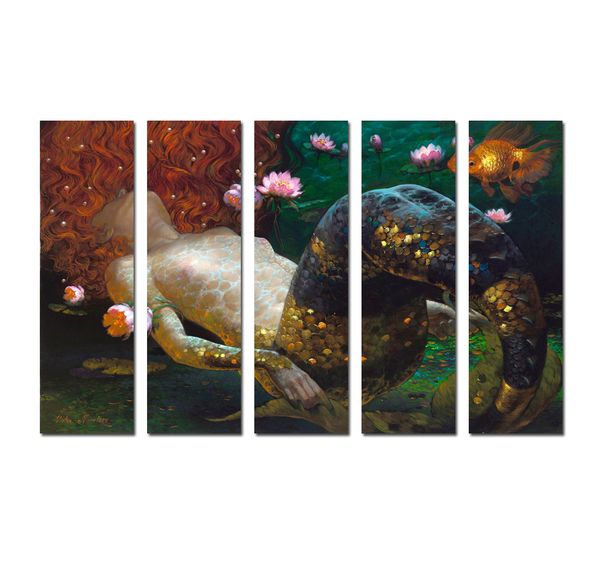 

большой 5 панель современного искусства стены фантазии старинные красивая русалка картина маслом картина напечатана на холсте для гостиной у
