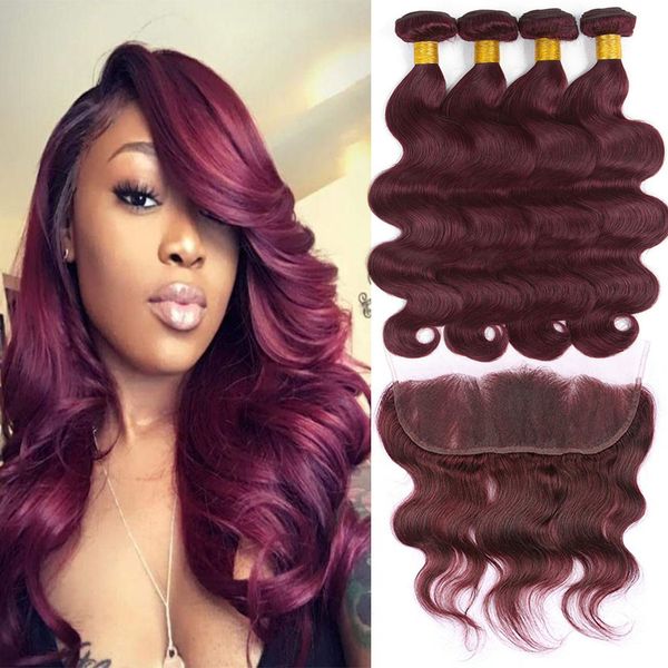 2019 Red Wine Bundles With Frontal Closure 99j Burgundy Brazilian