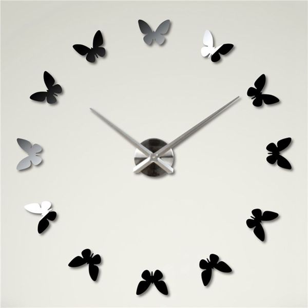 

3d mirror butterfly shape clock wall hanging frameless cartoon pattern design watch living room home decorations crafts 1pc