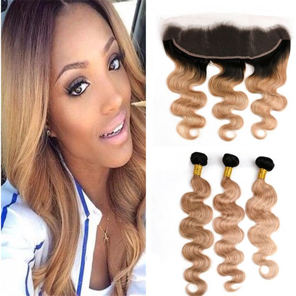 2019 Dark Roots Honey Blonde Ombre Frontal And Bundles 2 Tone 1b