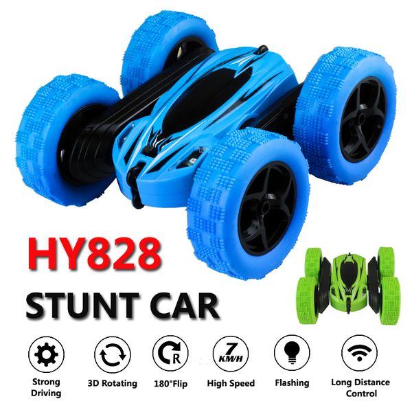 

hy828 remote control cars stunt rc car high speed flashing 3d flip green & blue carro controle remoto toys for children