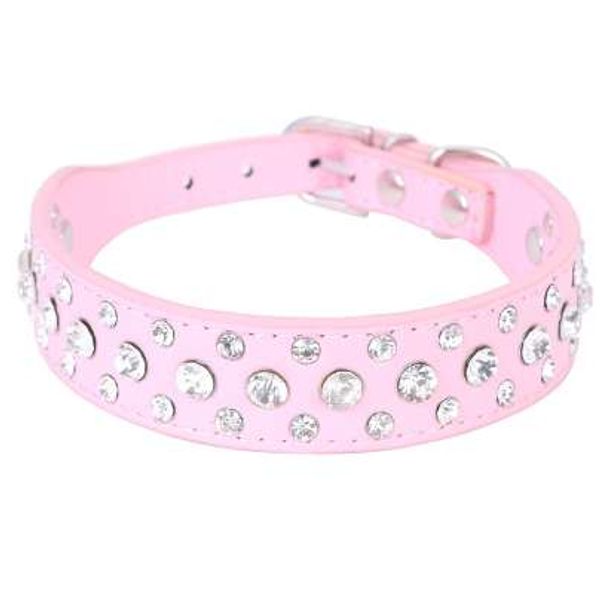 1 polegada larga bling strass diamond gato collers pu couro pet tira para cães vermelho preto rosa 3 cores