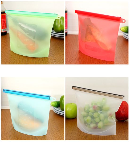 

reusable vacuum food fresh bags can store liquid fridge food storage containers refrigerator bag food ziplock bag 4 colors