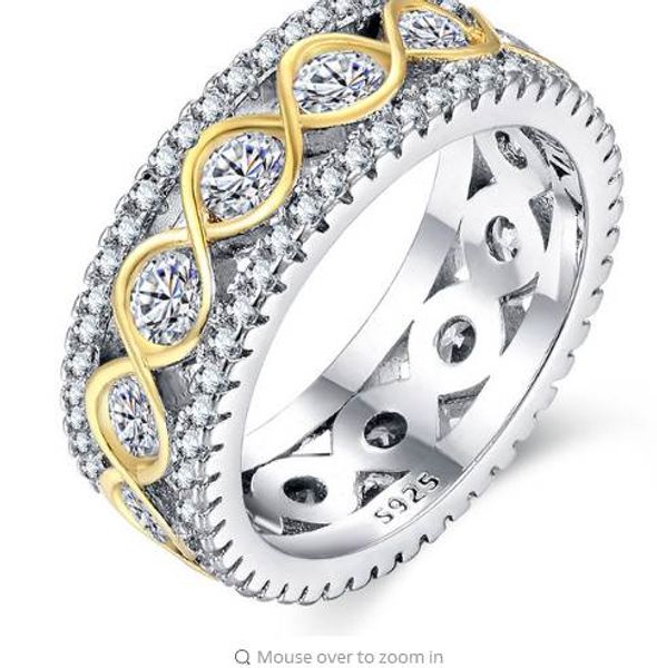 

hip hop ring with golden winding all iced out cut micro pave cz rings women & men 925 silver ring for love, gift