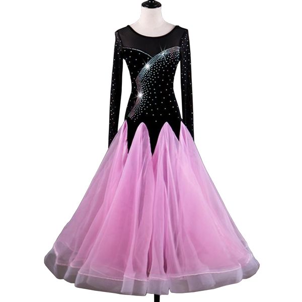 

ballroom dance competition dresses standard dance dresses tango waltz dress flamenco d263- with rhinestones big sheer hem, Black;red