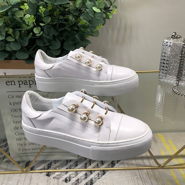 

Женщина Кроссовки Скольжения На Женщина Обувь Белый Цвет Жемчуг Декор Низкий Топ