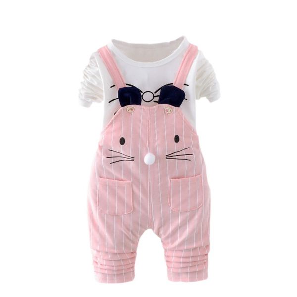 

toddler newborn girl clothes autumn outfits long sleeve +strap cute cat trousers party fashion sets, White