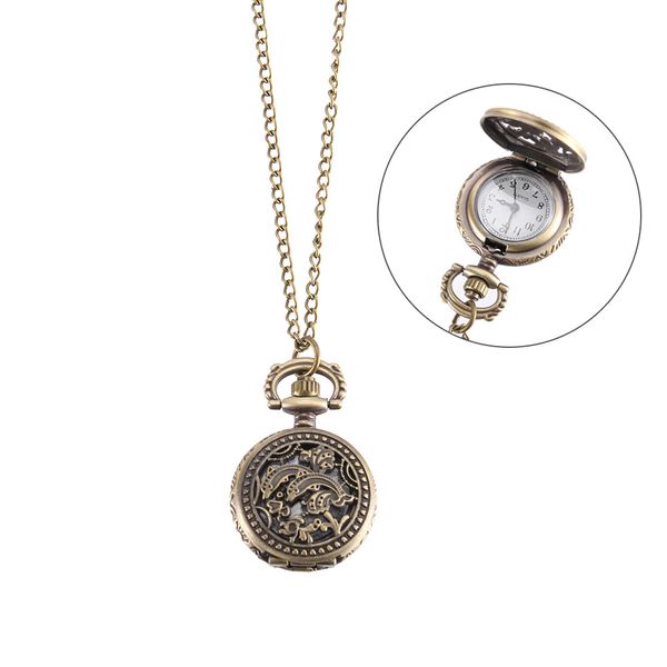 

vintage pocket watch bronze color quartz watch cool chain hollow dolphin cover watches ll@17, Slivery;golden