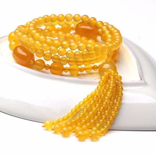 

100% natural grade a yellow 6mm beads necklace length 31inch fashion, Silver
