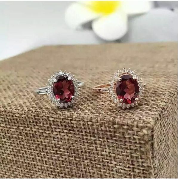 

garnet earring natural real garnet 925 sterling silver earrings 5*7mm, Golden;silver