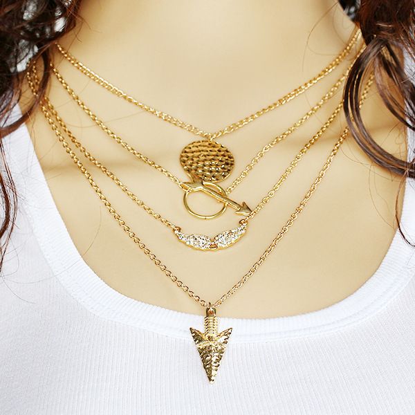 

european american exaggerated angel wings chokers necklace arrowhead fish scales multilayer love necklace gold plated chain women jewelry