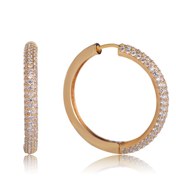 

fashion sparkling cubic zirconia hoop earrings for women girls punk gold color copper round earring club banquet jewelry brincos, Golden;silver