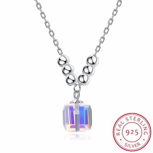 

female classic long statement necklace 925 sterling silver crystal cube necklace big necklaces & pendants for women fine jewelry