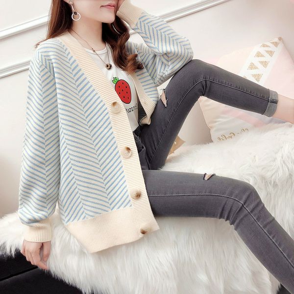 

autumn and winter female students sweater korean style long-sleeved college knit cardigan women jacket fashion new d225, White;black