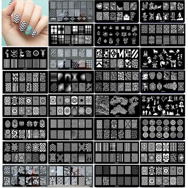 

1 x 2018 new design nail template 12*6cm metal template konad polish geometry designs nail art stamp image plate stencil jr01-30, White