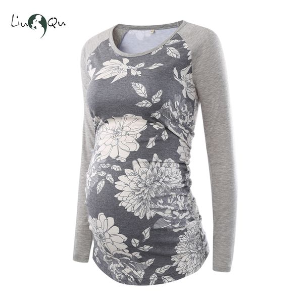 

women's blouse maternity clothes side ruched long raglan sleeve maternity scoop neck jersey floral pregnancy women, White
