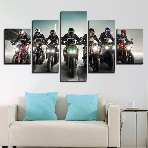 

poster style wall decoration 5 panel motorcycles racing abstract canvas art pictures for living room cuadros modern paintings