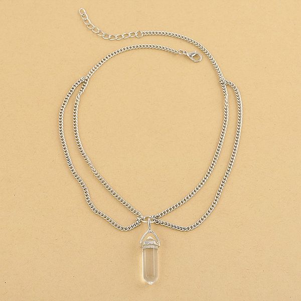 

new simple column tassels chains crystal stone hexagonal pendant chain natural jewelry silver fashion necklace bullet rlikh
