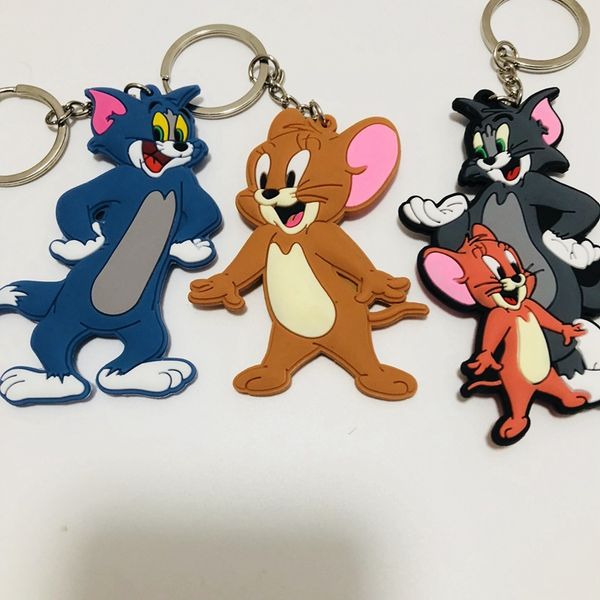 

occident anime tom and jerry key chain cosplay cartoon cat mouse animal funny cute personality pvc souvenir fashion keychain, Silver