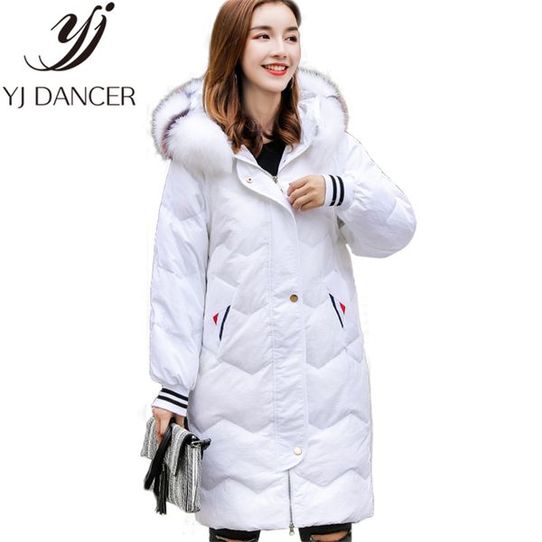 

down jacket 2018 new woman long parkas jacket thick windbreaker warm hooded fur collar coat loose winter coat, Black