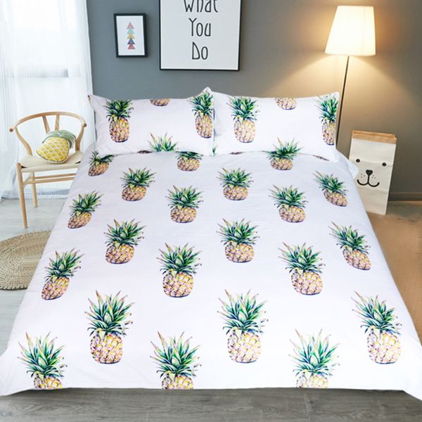 

personality originality pastoral style pineapple pattern white polyester fiber fabric duvet cover pillowcase 3 pcs set