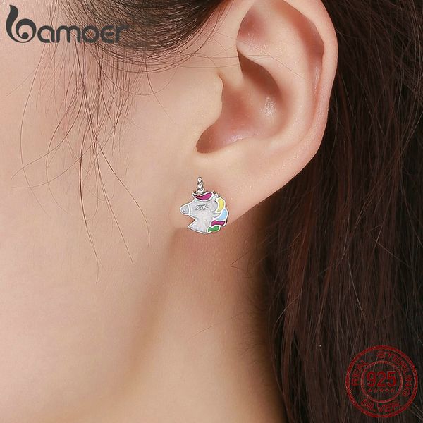 

оптовый высокого качество 100% 925 sterling silver красочного unicorn память серьга стержень для женщин ювелирных изделий стерлингового сере, Golden;silver