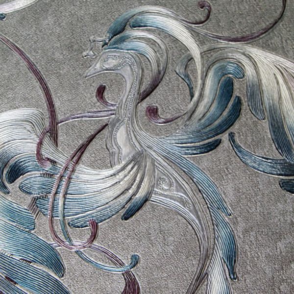 

high-end chinese ancient phoenix embroidery stereoscopic wall paper living room tv background wallpaper