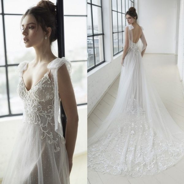 

летние пляжные свадебные платья без спинки прозрачное кружевное свадебное платье свадебные платья julie vino vestidos de noiva a line, White