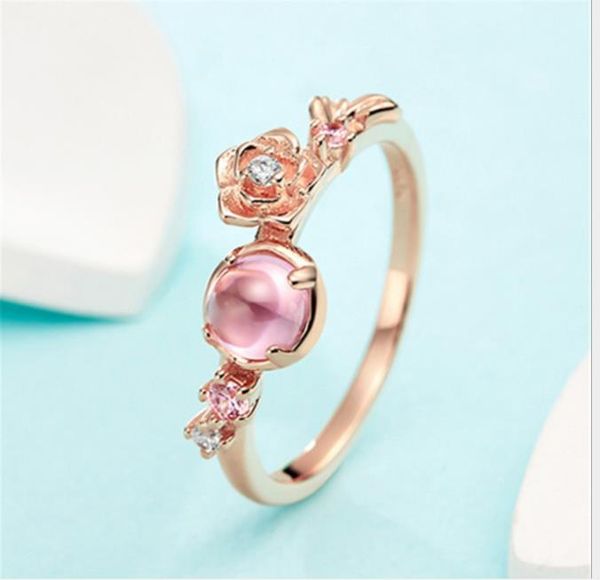 

princess ring plated with rose gold, three-dimensional flower crystal ring, Silver