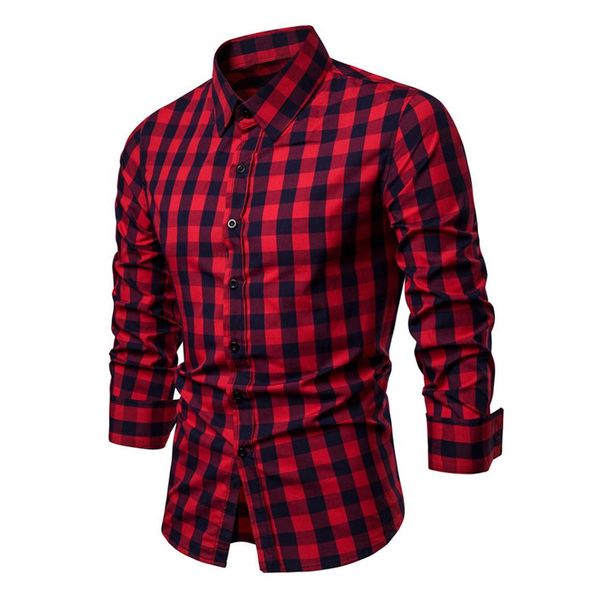 

new autumn fashion men plaid print turn down collar long sleeve slim fit shirt top, White;black