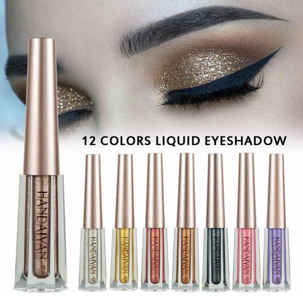 HANDAIYAN Glitzer-Lidschatten, Diamant-Flüssig-Lidschatten, 12 Farben, Make-up, Schimmer, rauchiges Augenpigment, Lidschattenstift, Kosmetik