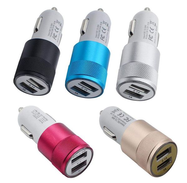 Carregador de carro universal com duas portas usb 1A liga de alumínio adaptador de carro de alimentação automática para telefones celulares NAVIO RÁPIDO