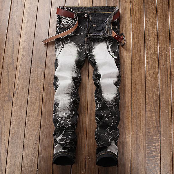 

2018 men's new gray jeans personalized color matching, no elastic long jeans street trend white men's trousers, Blue