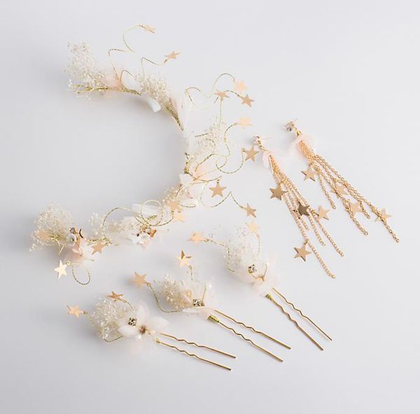 

bridal headwear, sen xian hairpin hoop earring set wedding dress jewelry, Silver