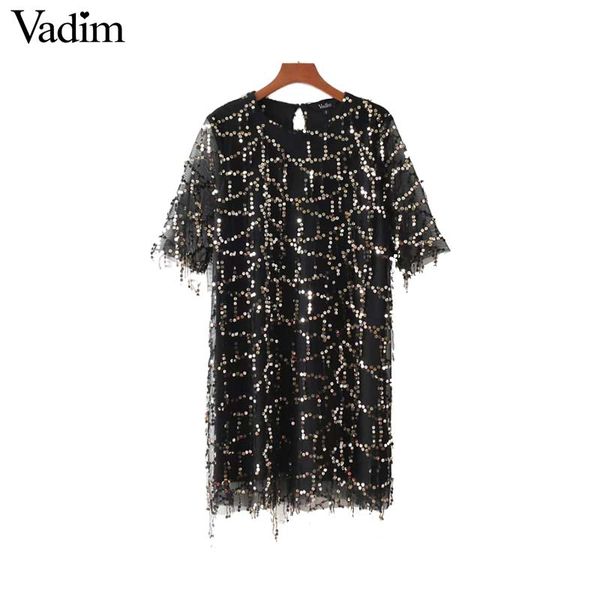 

оптовая торговля-вадим женщины сексуальная блестящими блестками кисточки платье с коротким рукавом o шеи платья женские прямые повседневная, White;black