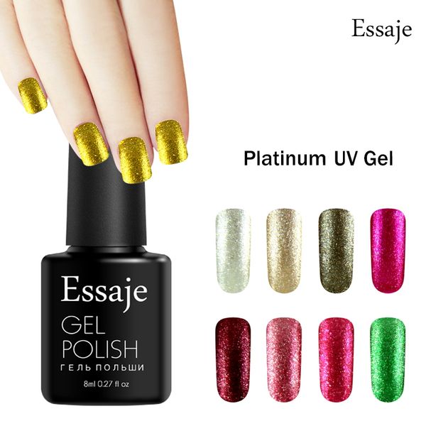 

essaje 8ml glitter platinum varnish for diy french manicure kit shining colorful gel lacquer soak off semi permanent uv nail gel, Red;pink