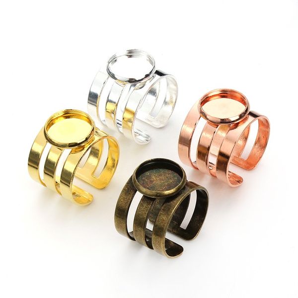 

xinyao 5pcs/lot copper metal adjustable ring blank base setting fit 12mm cabochon cameo tray bezel for diy jewelry making k0647, Blue;slivery