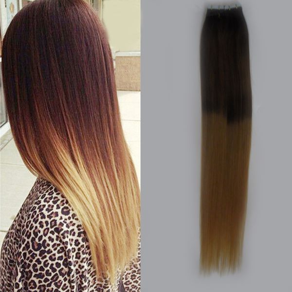 Tape Hair T2 27 Medium Brown Of Honey Blonde Ombre Human Hair