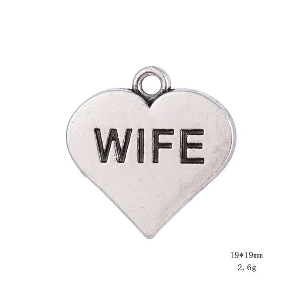 

alloy charms antique silver plated word wife pendant heart shaped jewelry making, Bronze;silver