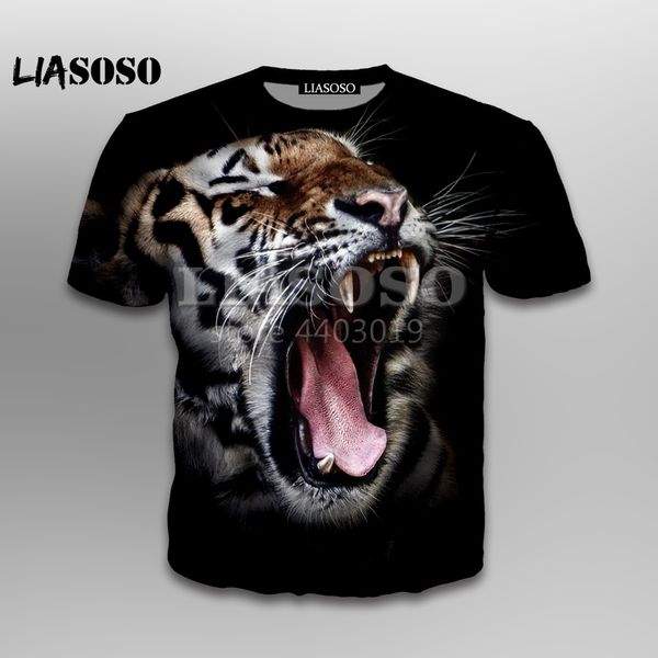 

liasoso 2018 summer new animal tiger,dog,cat,,yak and zebra brand clothing 3d print men and women t shirt se1213, White;black