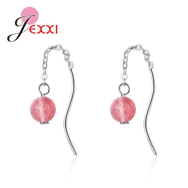 

jexxi exquisite 925 sterling silver party jewelry with round pink ball crystals elegance women wedding drop earring