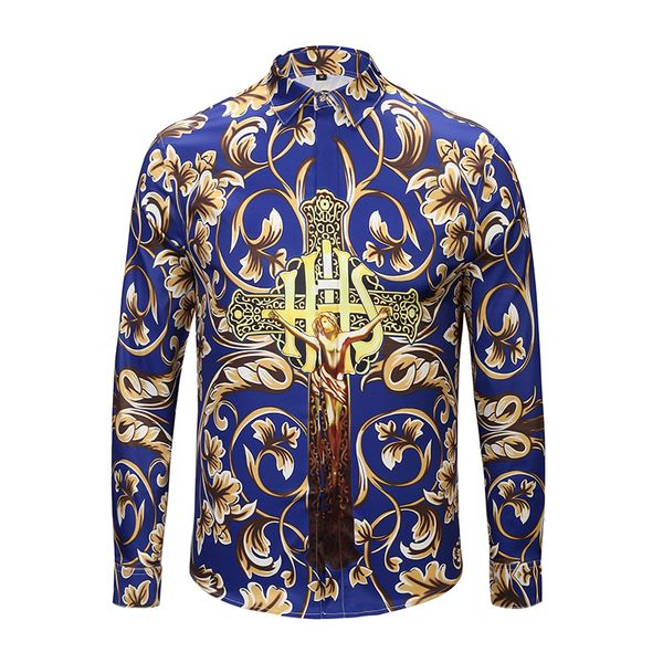 

ximiwua new arrival luxury shirt mens clothing fashion men shirts floral print slim fit camisas para hombre, White;black
