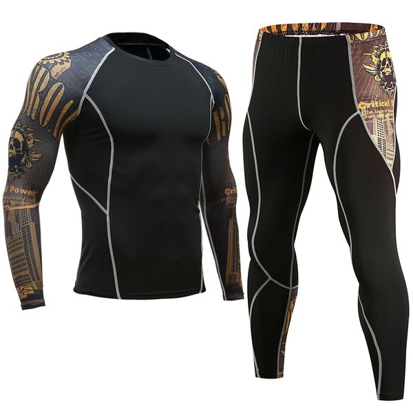 

mens new base layer sets compression shirt + pants skin-tight long sleeves fitness rashguard mma bodybuilding gyms fitness suits, Gray