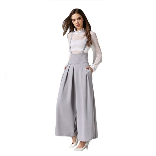 

retro women wide leg pants with strap 2018 summer ankle-length loose pants female high waist ladies pant boho pantalones mujer, Black;white