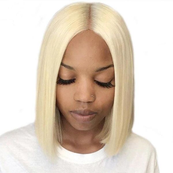 

100% Human Hair #613 Blonde Short Bob Straight Lace Wigs Brazilian Remy Human Hair Pre plucked Hairline Honey Blonde Remy Hair HCDIVA