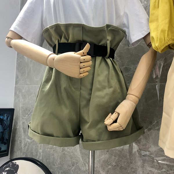 

2018 summer new korean style solid shorts with waist belt women high waist loose all-match casual vogue wide leg short pants, White;black