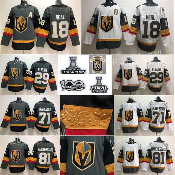 

2018 Stanley Cup Final Patch A Champions Inaugural Season Vegas Golden Knights hockey 18 James Neal Jersey 29 Marc-Andre Fleury 100th Gray