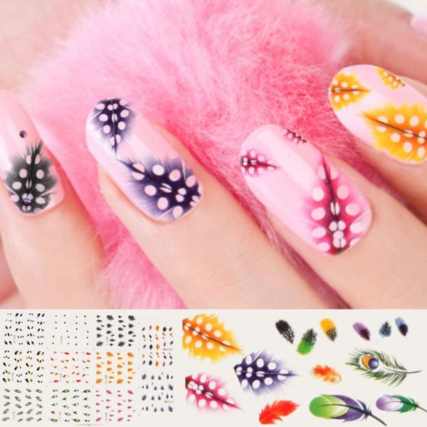 

1 sheet 3d nail sticker decoration feather nail art water decals, Black
